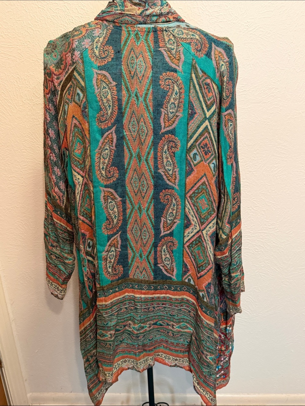 ๐๐๐BOGOHO๐๐๐Anu Boho Paisley Open-Front Cardigan in Teal & Rust-Large - Picture 8 of 12